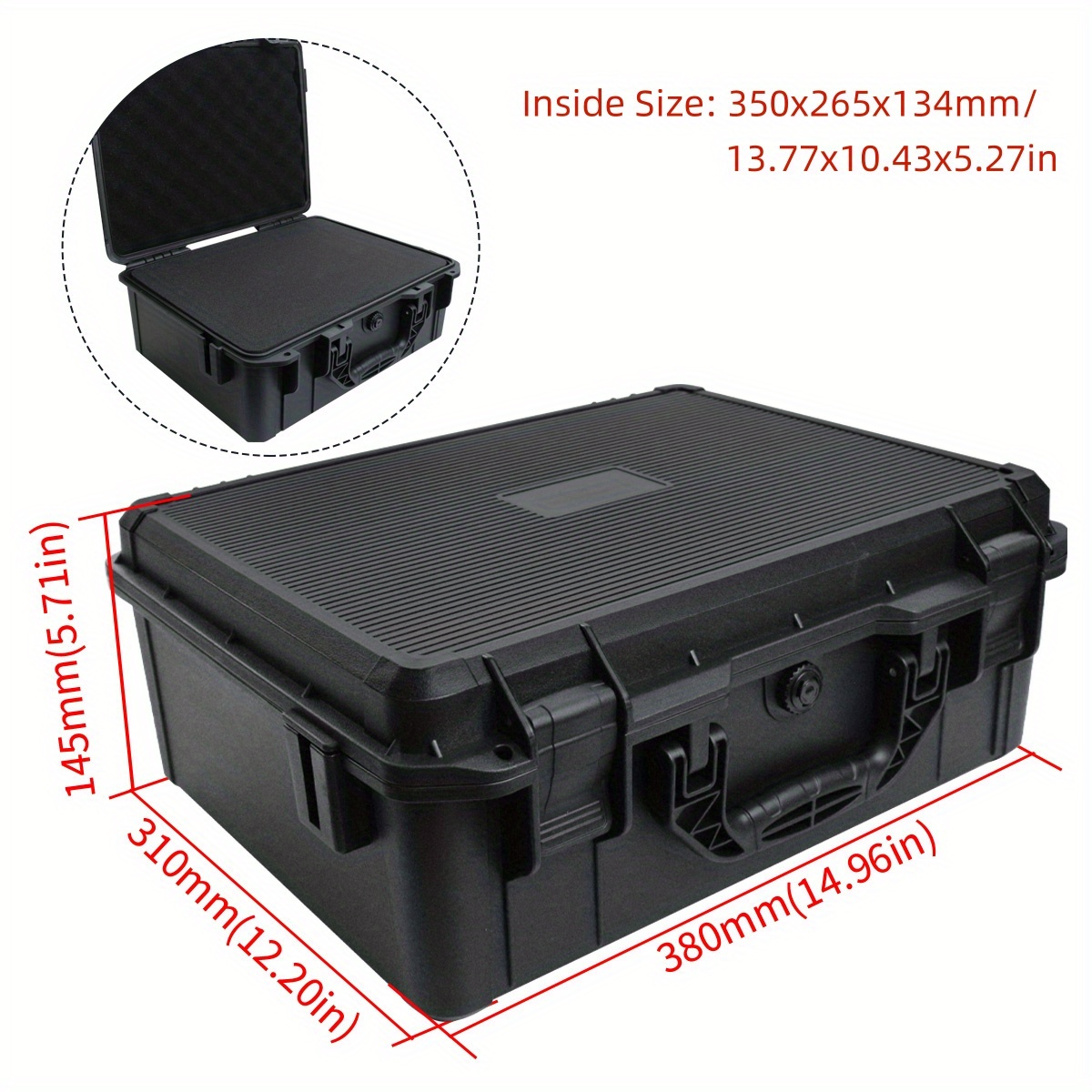 TEMU Valise noire durable pour appareil photo/outils, intérieur en mousse réglable, portable, étui de rangement sécurisé, étui aux chocs