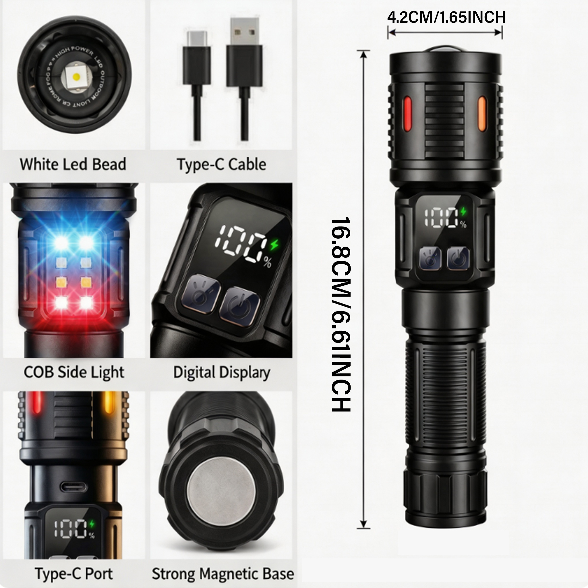 LiHangStar LED Rechargeable Flashlight with Side Light