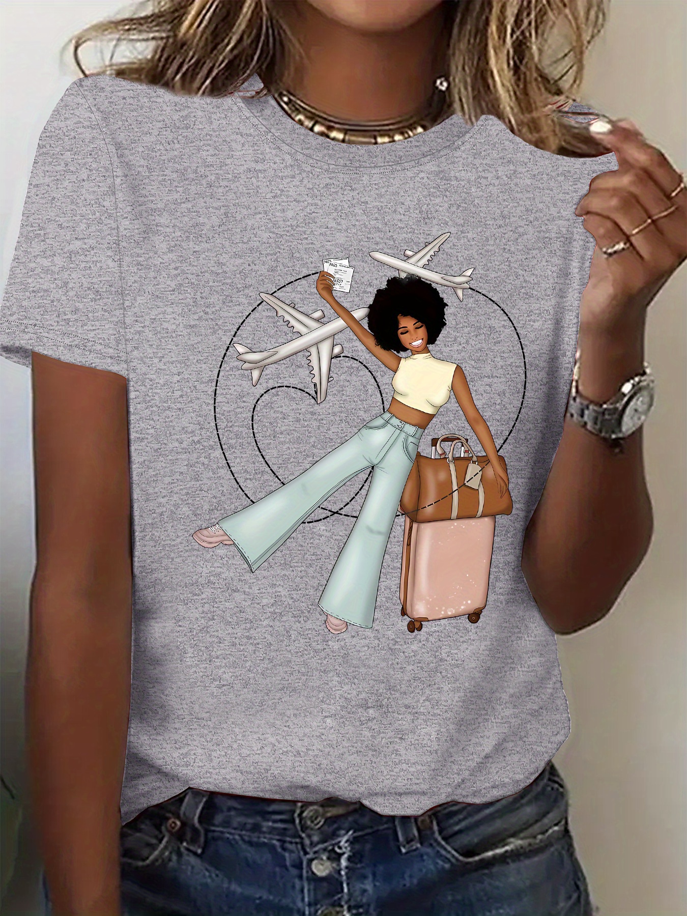 Maglietta Donna Viaggio 'Modalità Aereo' | Girocollo In Morbido Mix Di Poliestere, Rayon E Spandex | Vestibilità Rilassata