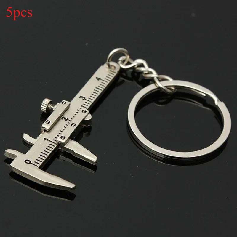 5-pack Mini Vernier Calipers Keychains, 0-40mm Portable Metal Measuring Gauging Tools, Traditional Style, No Electricity Needed, Key Ring Ruler For Keys