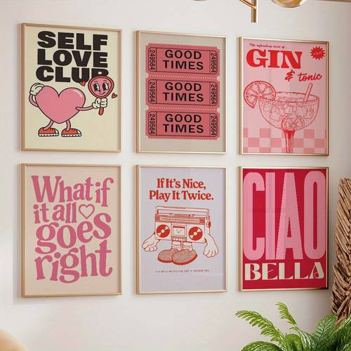 a set of 6 simple cartoon printed canvas wall art posters home decor paintings for living room and bedroom