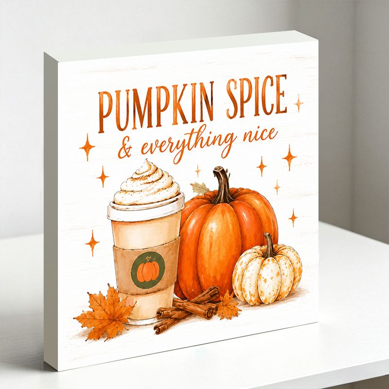 TEMU 2d Flat, 1pc Pvc Square Desk Sign, Decorative Plaques And Ornaments, Tabletop Decor, Whipped Cream Latte Pumpkin Cinnamon Maple Leaf Desktop