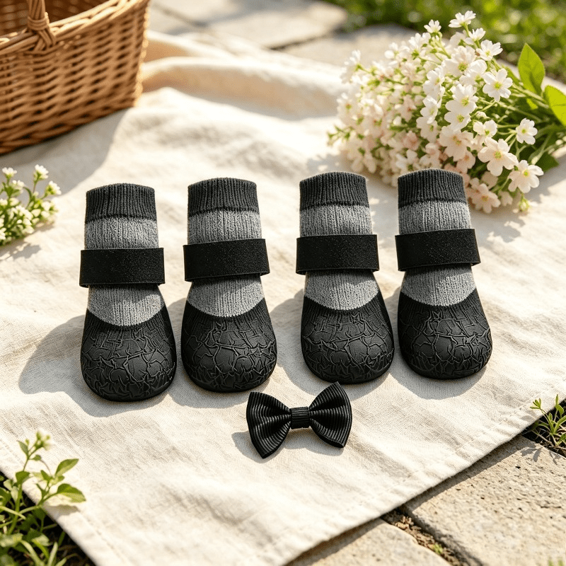 TEMU Stylish Color-block Pet Shoes And Socks For Small To Medium-sized Dogs, In Multiple Color Combinations. With A Bow Hair Clip And Plush