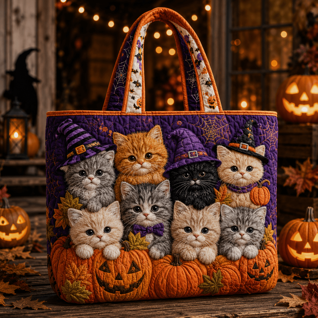 Image of 17*15 Inches 1 Large Women's Quilted Tote Bag With And Pumpkin Map Print - Lightweight Handbag For Shopping, Work, Travel, Parties, Crossbody/shoulder Bag, Cat Lover Gift, Options