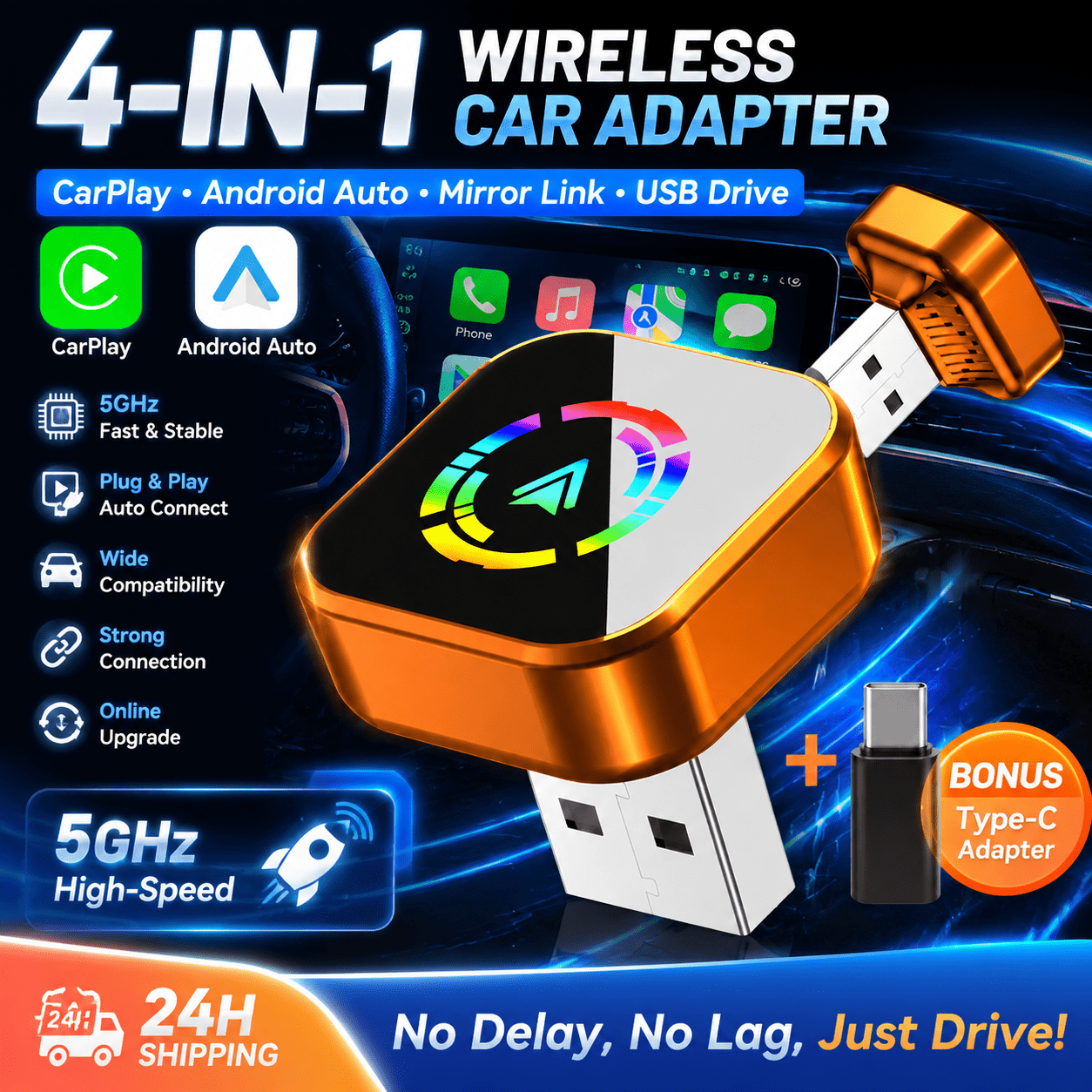 TEMU Die 2026 sehr beliebte, verbesserte Version des kabellosen CarPlay-Adapters, kompatibel mit iPhone Mini-USB-Adapter, wandelt das kabelgebundene