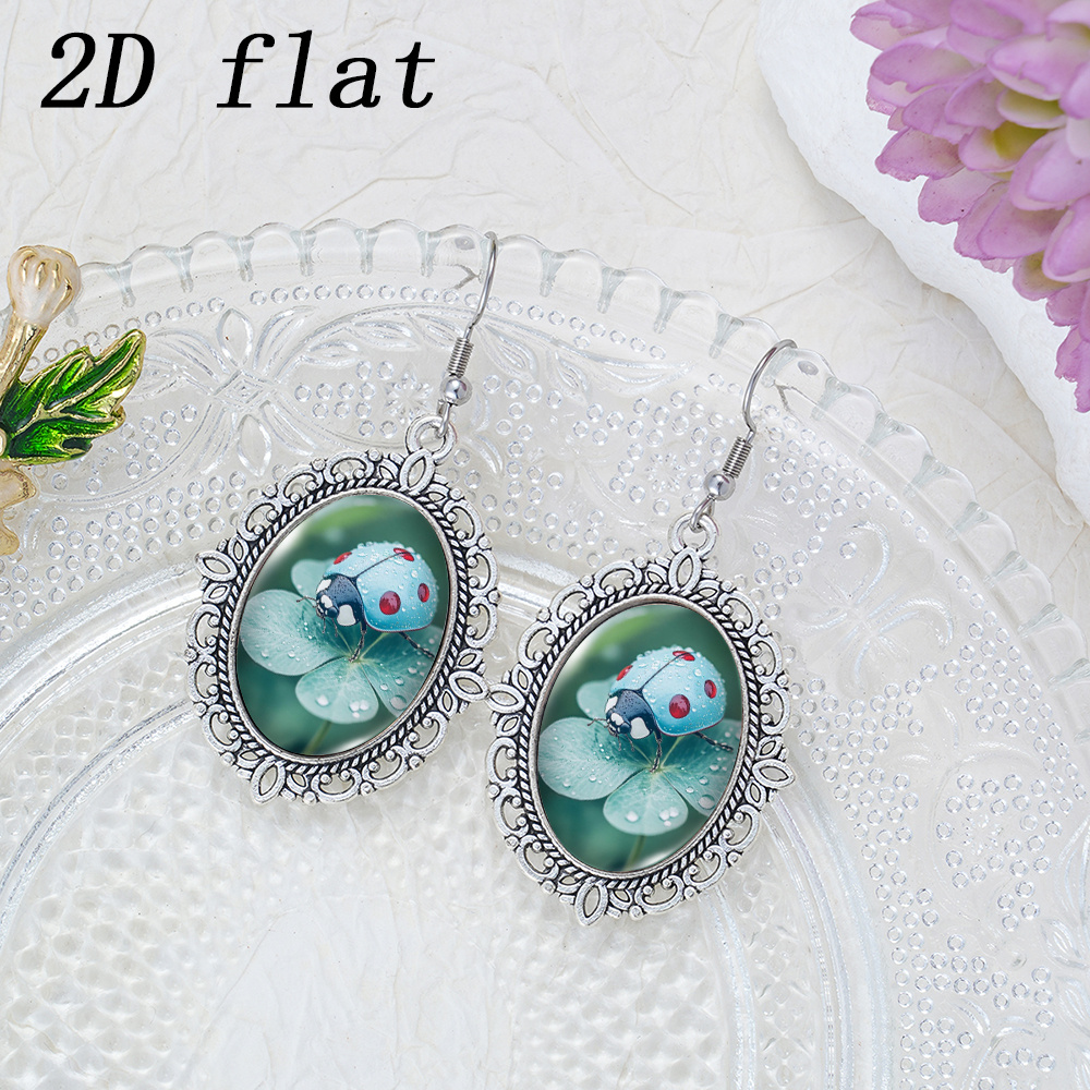 Morning Dew Ladybug Clover Pattern Glass Earrings