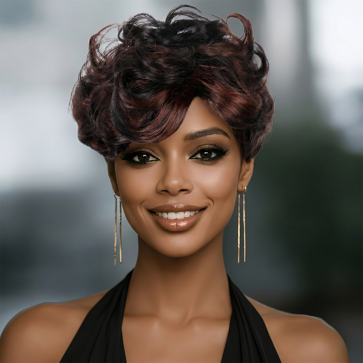 TEMU Women's Natural Fluffy Short Curly Wig With Bangs - Highlights Suitable For Work, Party & Cosplay | Synthetic Hair Wig With Daily Wear, Parties,
