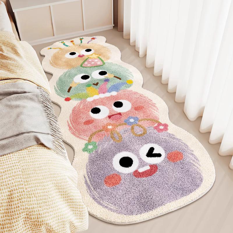 TEMU Faux Cashmere And 1000g 10mm Dopamine Gradient Multicolor Cartoon Living Room Decor Rug, Ins Cute Creamy Style Fluffy Bedroom Carpet, Cute