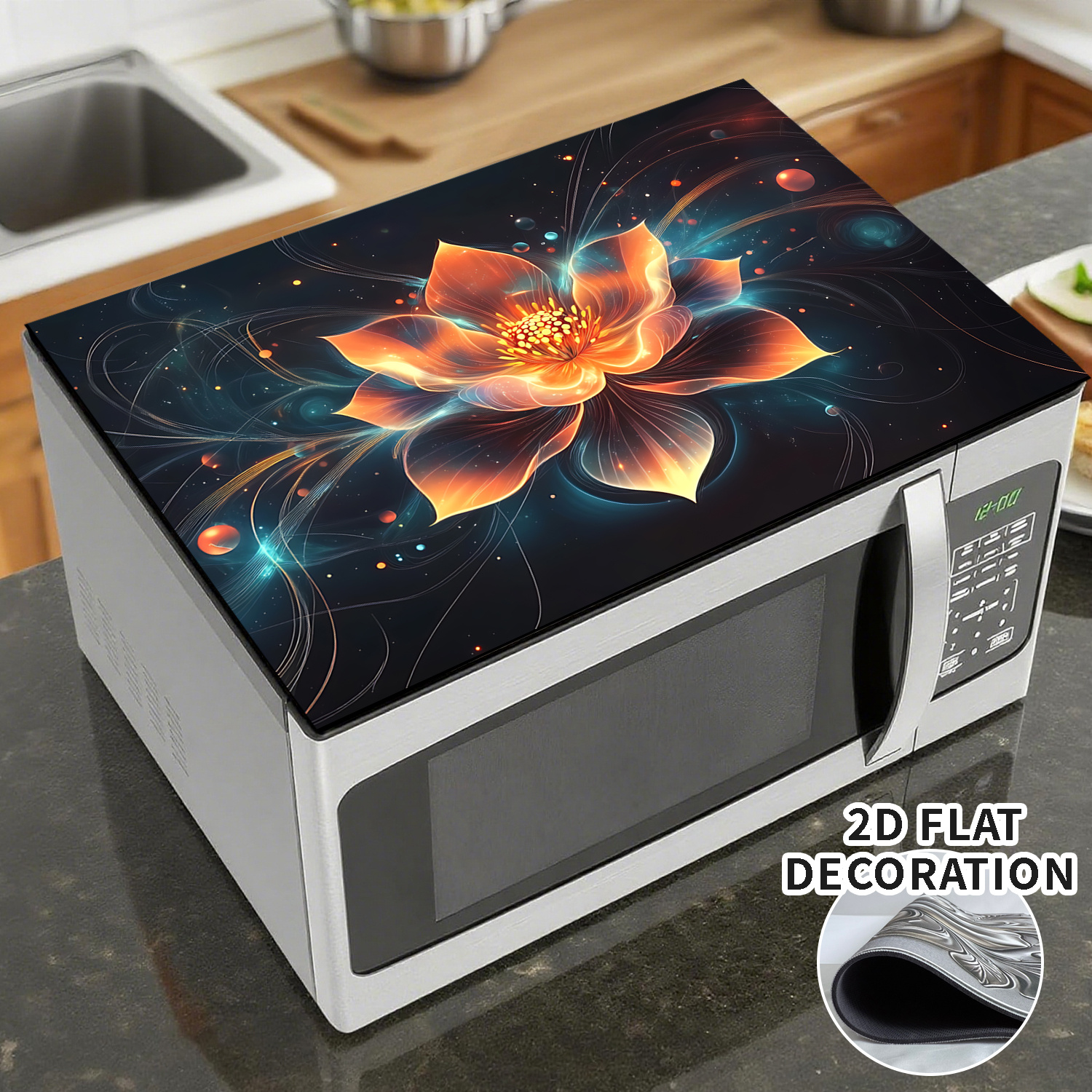 TEMU Microwave Replacement Decorative Kit 2d Flat Rubber Microwave Oven Cover Pad - Flower, Swirl, Glowing Pattern Microwave Oven Cover Pad,