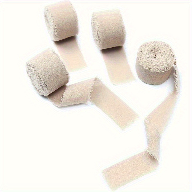 Image of Ribbon 1.1 Inch X 4 Rolls Yards Beige Handmade Fringe Chiffon Ribbon For Wrapping Wedding Invitations Bridal Bouquets Diy Crafts Home Decor