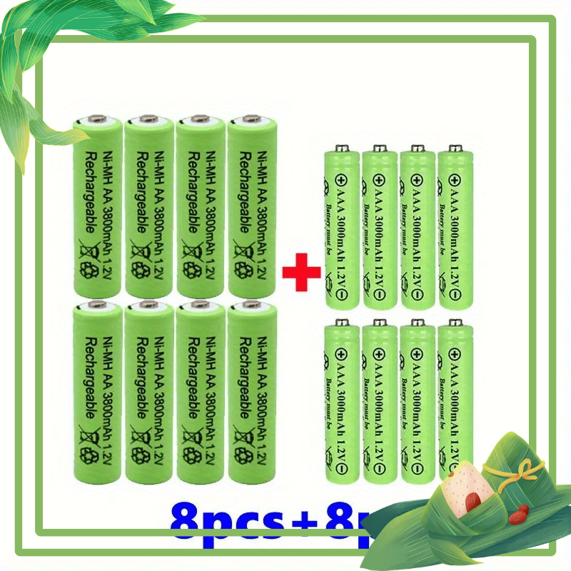 TEMU Set di batterie ricaricabili 8+8/16+16 AA+AAA 1.2V, 3800mAh+3000mAh, alimentazione a lunga per giocattoli, orologi, giardinaggio, luci solari da
