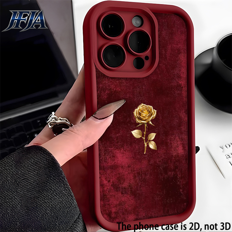 TEMU Phone Case - 2d Flat 1pc Printed Golden Rose Pattern Fine Hole Step Full Coverage Phone Case Suitable For Iphone