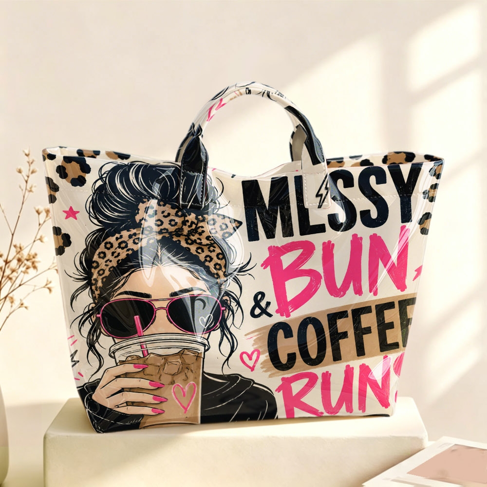 1pc Women's Tote Handbag Messy Bun Leopard Print Portrait Text Large Capacity Handbag, Retro Western Trendy Portable Hand Tote For Coffee Shop Date Shopping Daily Work