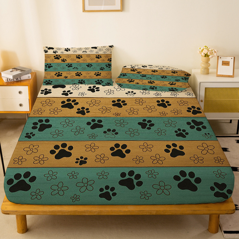 TEMU A Fitted Sheet Featuring A Black And White Print Design On A Striped Background, Designed With Deep Pockets, No Pillowcases, Made From Soft