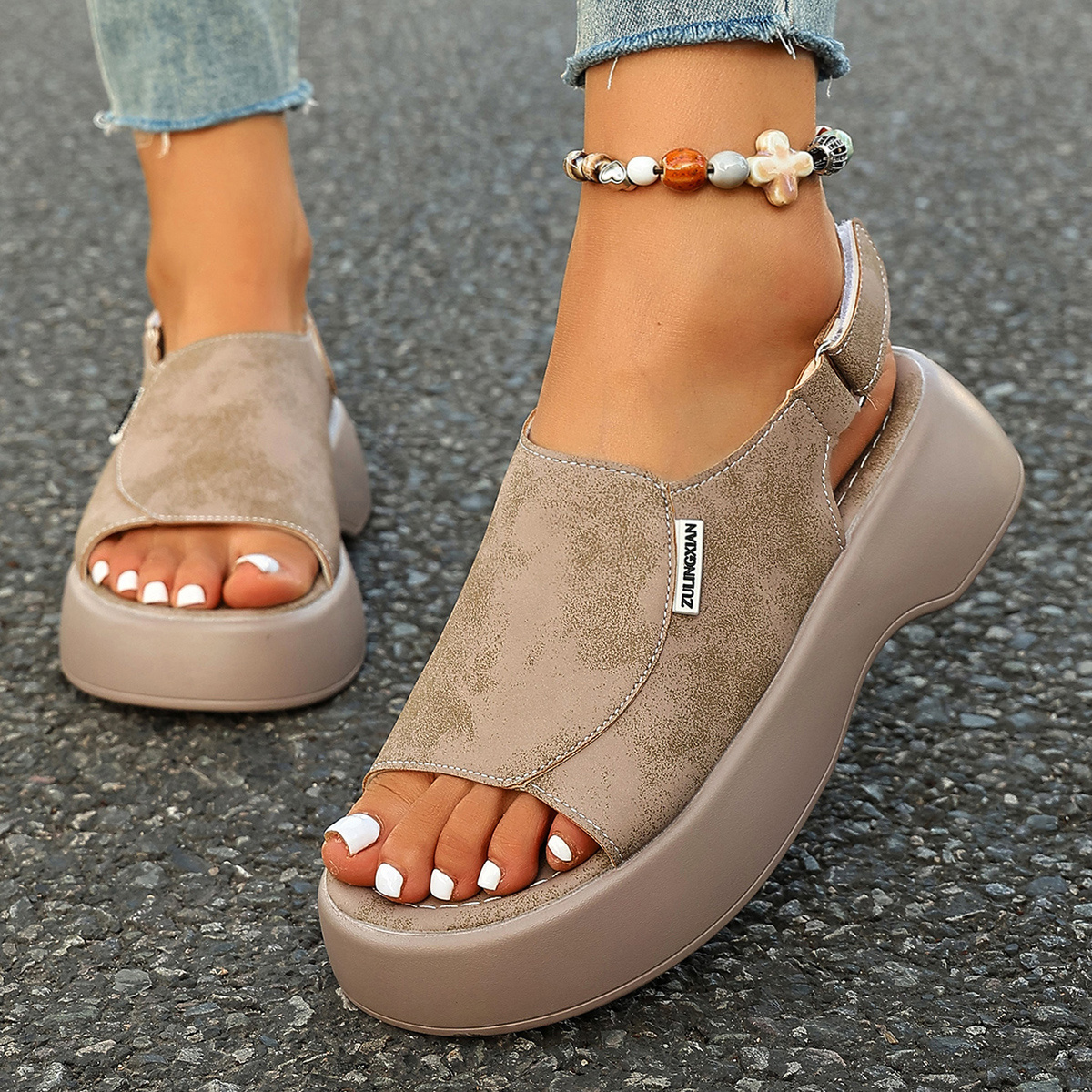 TEMU Ladies' Thick Bottom Slope Heel Sandals Fashionable And Elegant Comfortable Thick Bottom Women's Sandals, Women Shoes