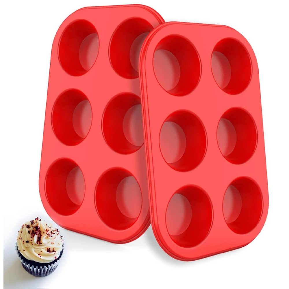 TEMU Silicone Muffin Pan 6 Cup, Silicone Cupcake Baking Pan - Set Of 2, Muffin Tins, Approved Egg Muffin Tray, Food-grade Muffin Molds
