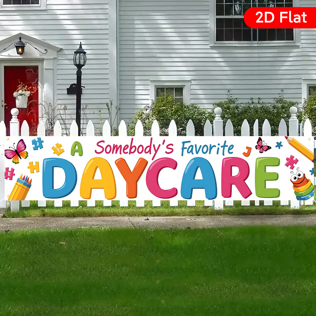 TEMU 2d Flat, 2d Flat - 2d Flat, 2d Flat - A 2d Flat Banner, A Daycare Of , Featuring A Beautiful Design For A Large Courtyard Banner, Suitable For
