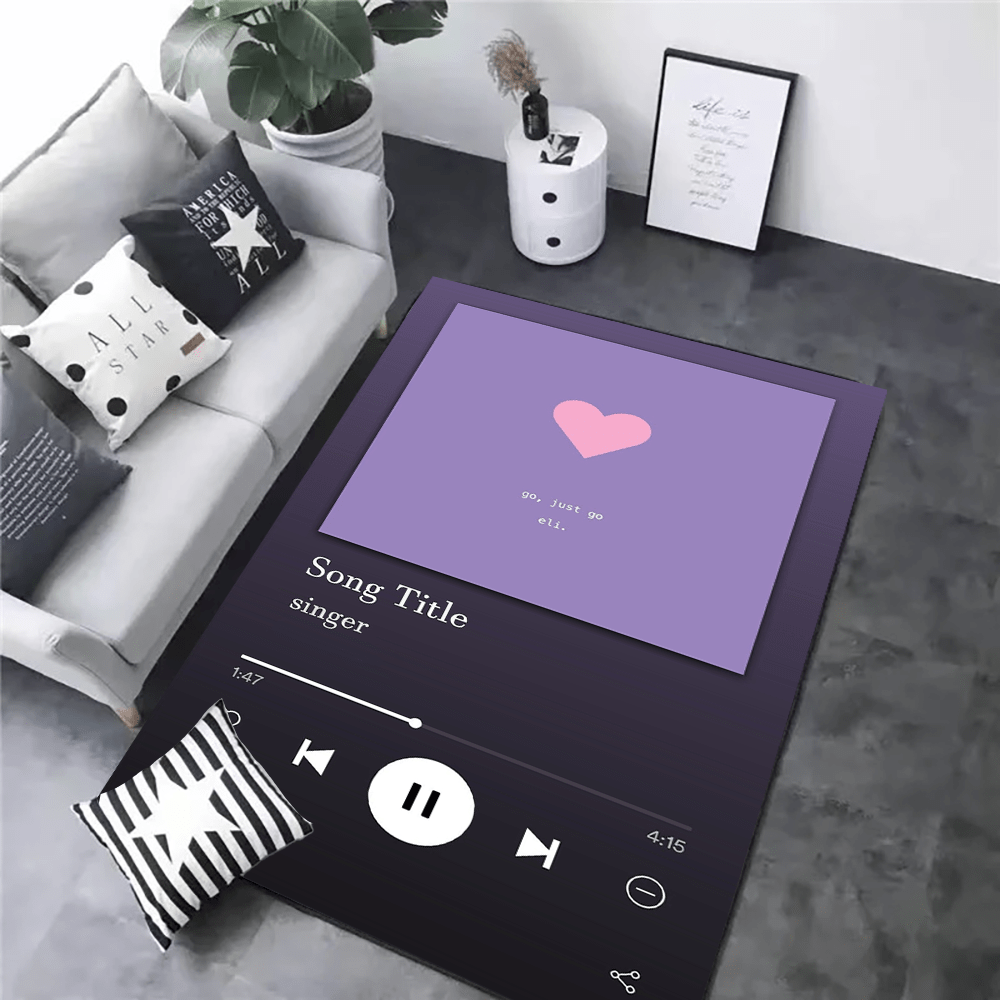 TEMU 1pc Custom Photo Music Player Design Floor Mat, Your Own Image, Song , And Artist For , Ideal Gift For Music Lovers, Flannel Material, Suitable