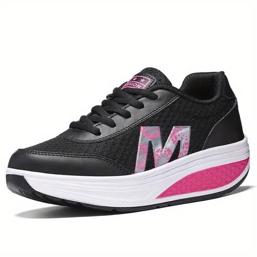 1 pair womens stylish wedge sneakers with breathable mesh pu cover upper vibrant m floral print accent comfortable lace up low top platform shoes with arch support cushioned insole non slip rubber sole for gym walking