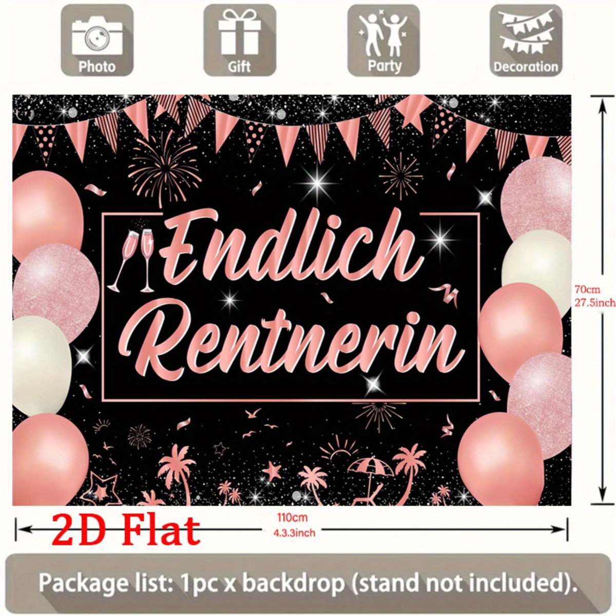 E-shop 2D Flat - 2D Flat - 1 Stück Ruhestandsbanner Überraschung Schließlich für Frauen, Schwarz und Roségolden, zum neuen Ruhestand,