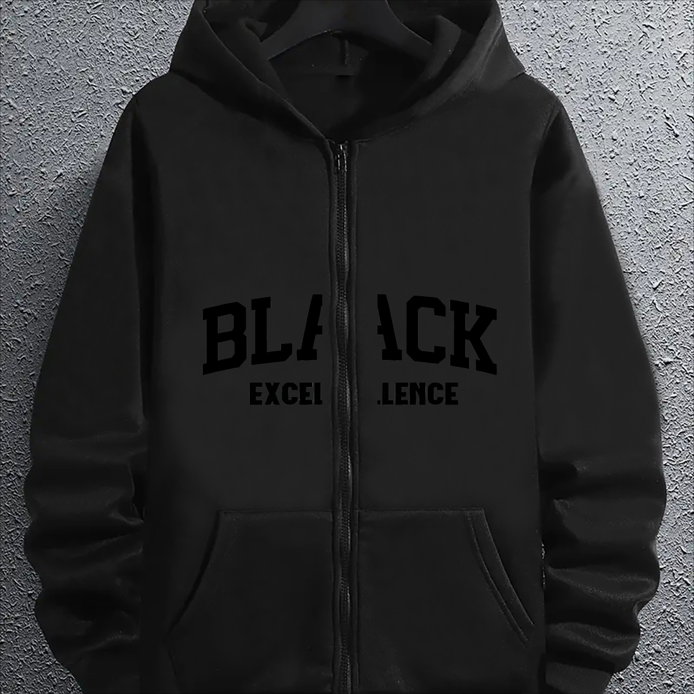

Men's Casual Fashion, Letter Print, Pocket Hoodie With Full Zip Sweatshirt.