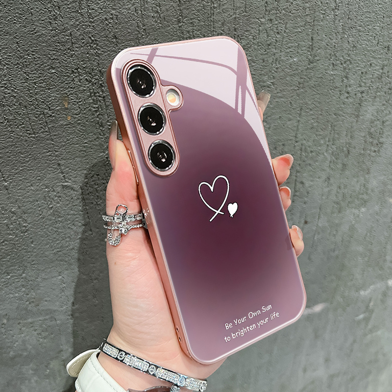 TEMU Phone Case: Fashionable And Minimalist Heart Pattern Glass Phone Case, Suitable For Galaxy