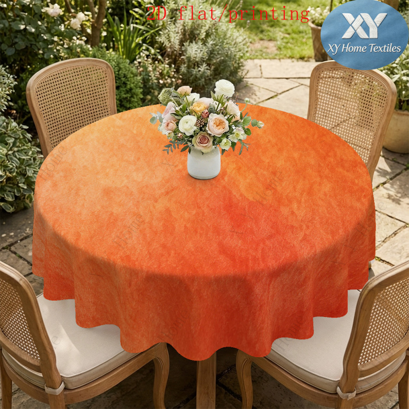 TEMU Round Tablecloth 1pc/2d Flat Printing, Warm Orange Texture Solid Color Printed Round Tablecloth - Minimalist Style Dining Table Decoration