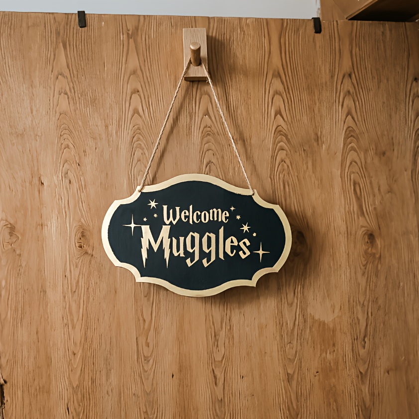 TEMU 2d Flat, 2d Flat Design. Harry Potter Themed Wooden Welcome Sign, Iconic Design, Suitable For Front Door, Porch And Entrance Decoration,