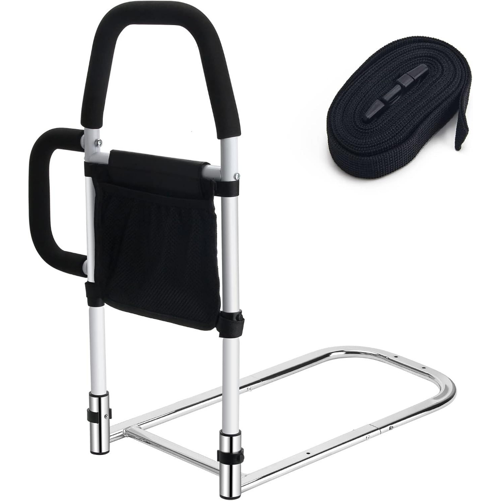 Image of Bed Assist Rails For Seniors & Adults - Guard With 2 Grab Bars & Storage Pocket - Universal Fit For King, Queen, Full & Twin Beds