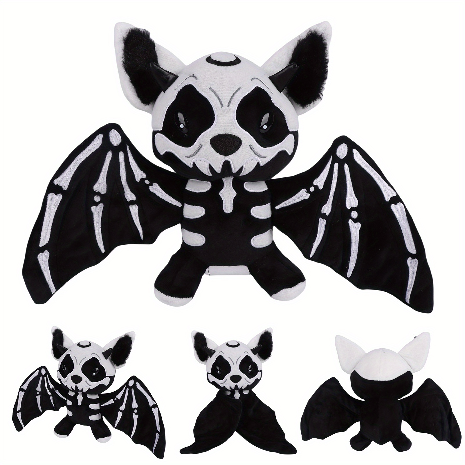 Image of 46cm/ 18.11in Skeleton Halloween Bat Plush Toy Gothic Bat Batblood Plush Bat Plush Halloween Bat Doll Soft Stuffed Animal Doll Creative Gifts For Halloween Terrifying Halloween Decoration Plush