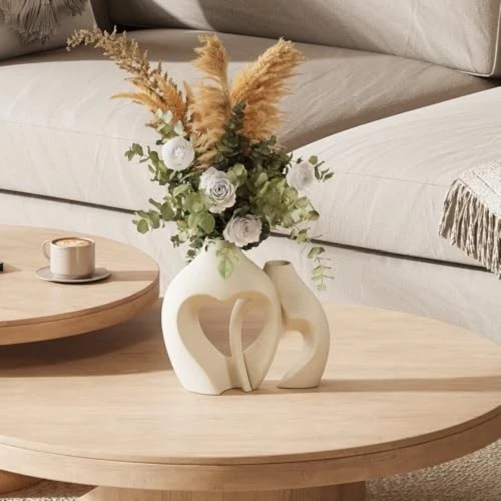 Image of Nordic Modern Ceramic Heart-shaped Cross Vase | Light Yellow, Matte Anti-fingerprint Design, Suitable For Desk Placement, Indoor Decoration, Dry Flowers And Insertion, Ceramic Decorative Vase By Zree