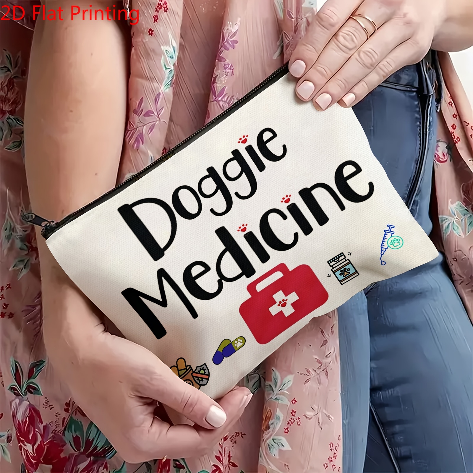 TEMU 2d Flat Printing, 1pc Low-allergenic Pet Medicine Bag - Pet Care Storage Box, For Storing Drugs And Supplies, Double-sided Printing, Linen
