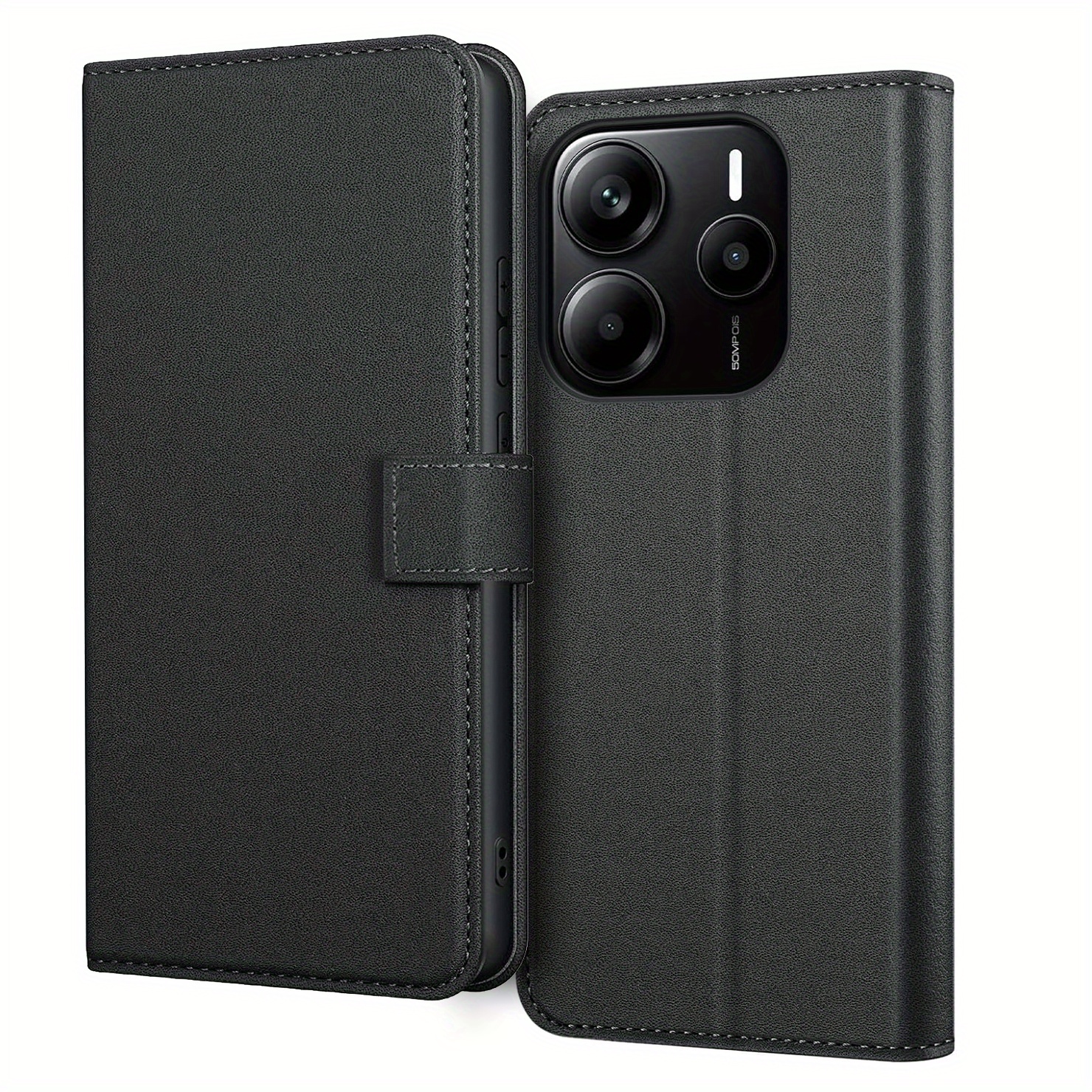 TEMU Phone Case: For Xiaomi Redmi Note 14 4g (eu Version) Case With Kickstand Black Pu Leather Card Slot Flip Protective Phone Case Cover