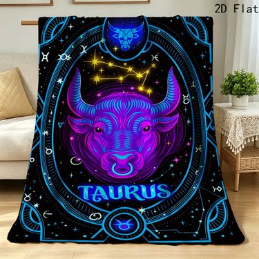 Manta de franela cómoda de 240 GSM con estampado de cabeza de toro de neón del zodiaco, súper suave, esponjosa, cálida y acogedora, para sofá y decoración, regalo ideal para el hogar, 2D plano