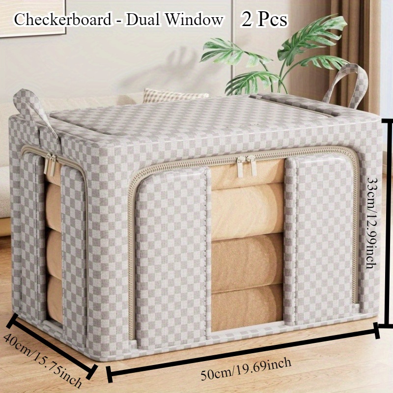 TEMU 2pcs Fabric Quilt Storage Box, Bedroom Dormitory Wardrobe Clothes With Storage Box, And Clothing Storage Bag With Sturdy Handle And Foldable,