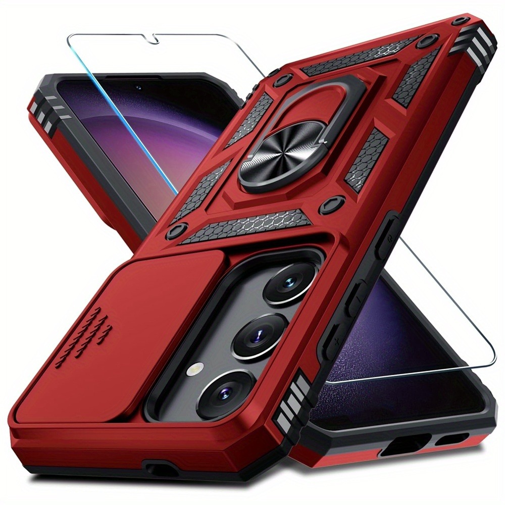 Phone Case - 2pcs (phone Case And Tempered Glass Screen Protector) Mecha-style Shockproof Kickstand Case; Compatible With Iphone 17/16/15/14/13/12 Pro Max/