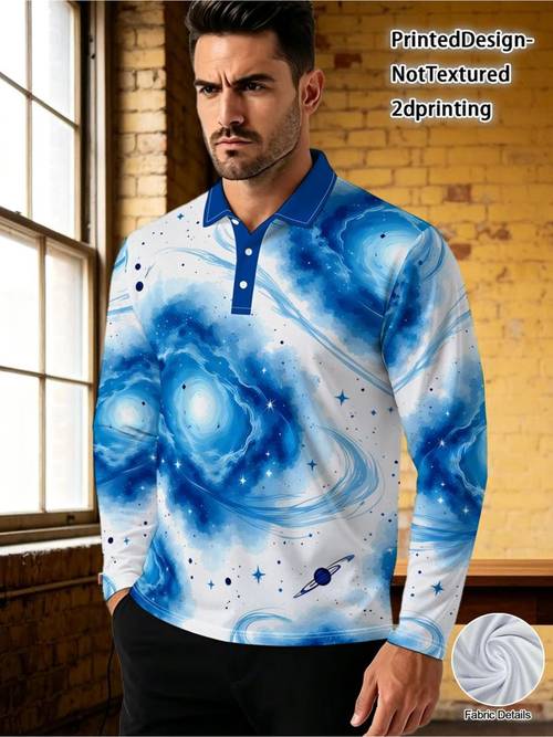 item picture mens novelty shirt watercolor space print polyester material mixed color multiple sizes stylish comfortable suitable for daily wear casual