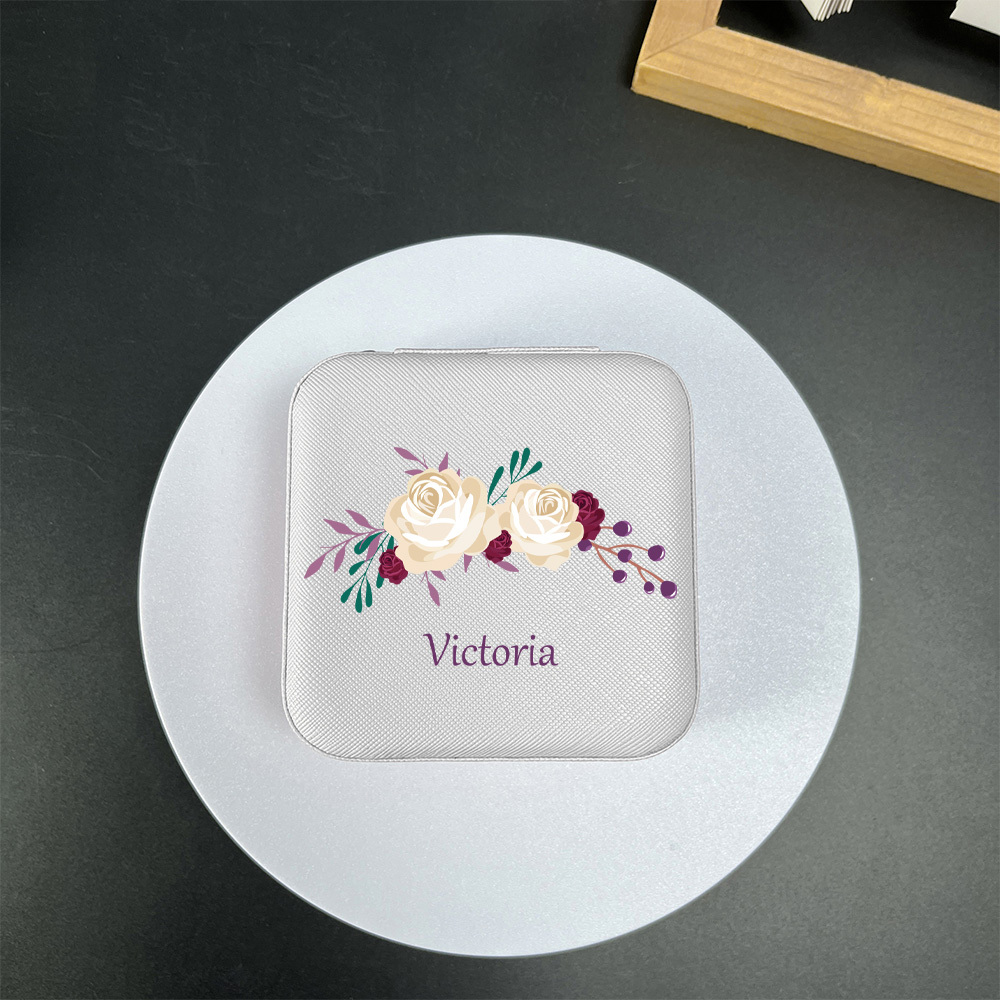 Customized Name Personalized Jewelry Box, Flower Pattern Design