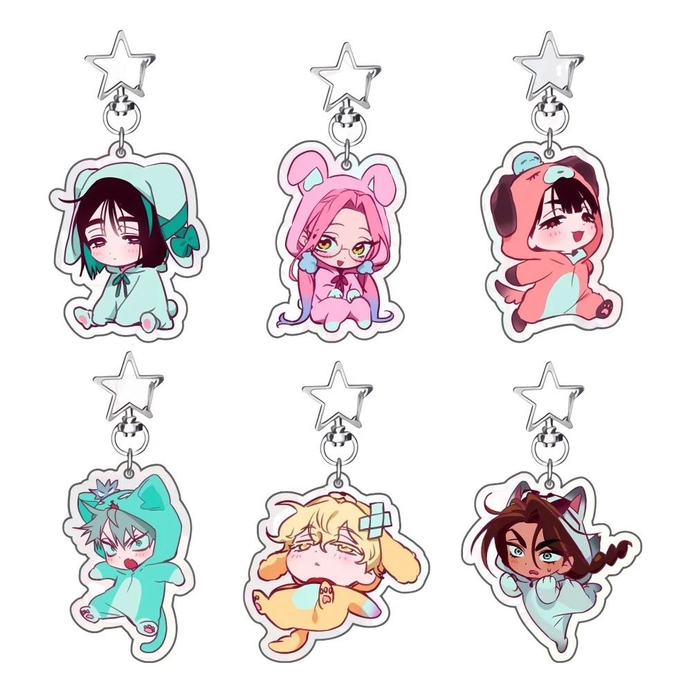 TEMU 2d Flat - [2d Flat] Keyring Pas, Set Of 6, Irregular Stage Theme Keychain, All Characters 2d Acrylic Keychain, Car Keychain Fan Merchandise Gift