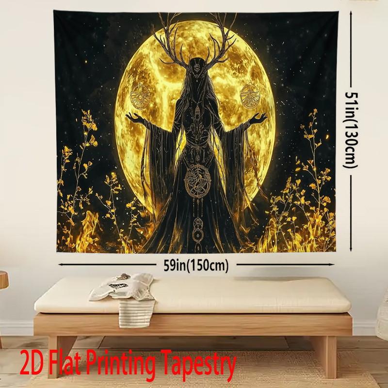 Tapiz de pared diosa de la luna con astas para casa y dormitorio_voghion.com