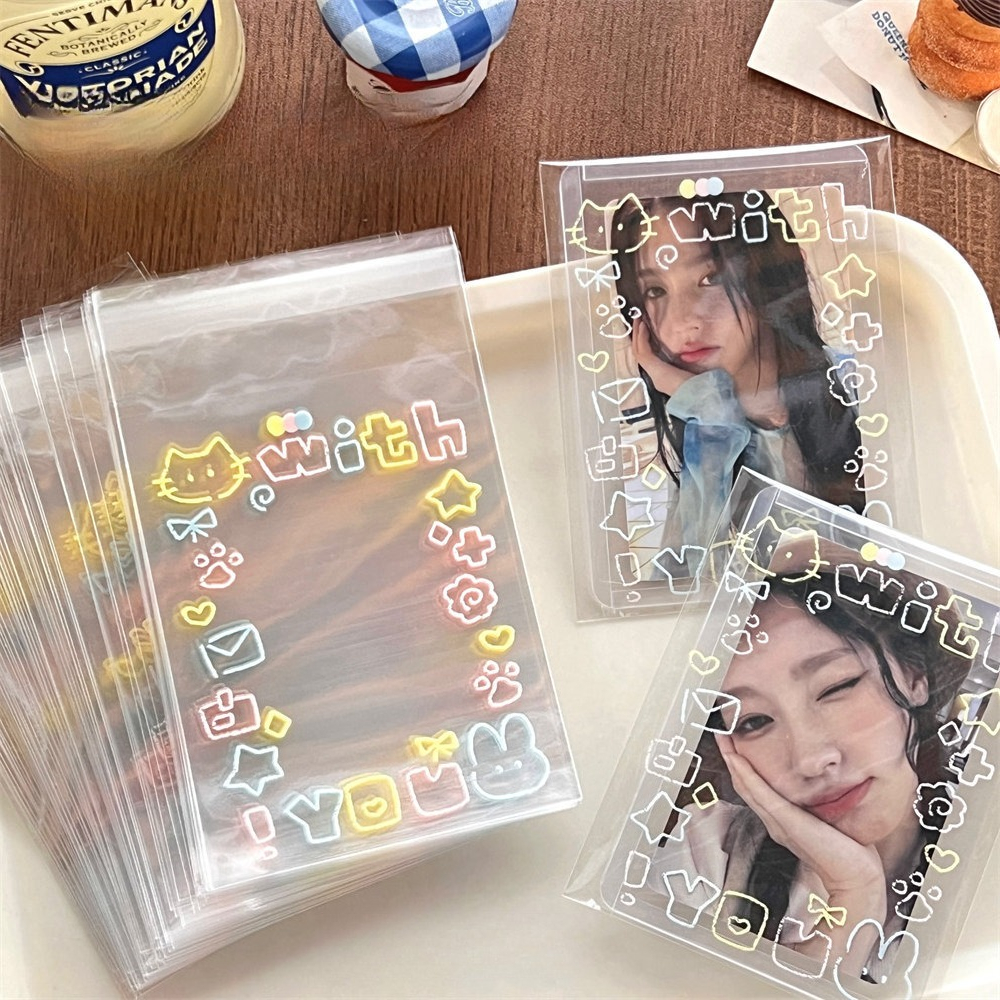 TEMU 50pcs Kpop Photocard Holders - Étuis en plastique transparent pour cartes photo avec lettres colorées, durables et légers pour les fans de Kpop,