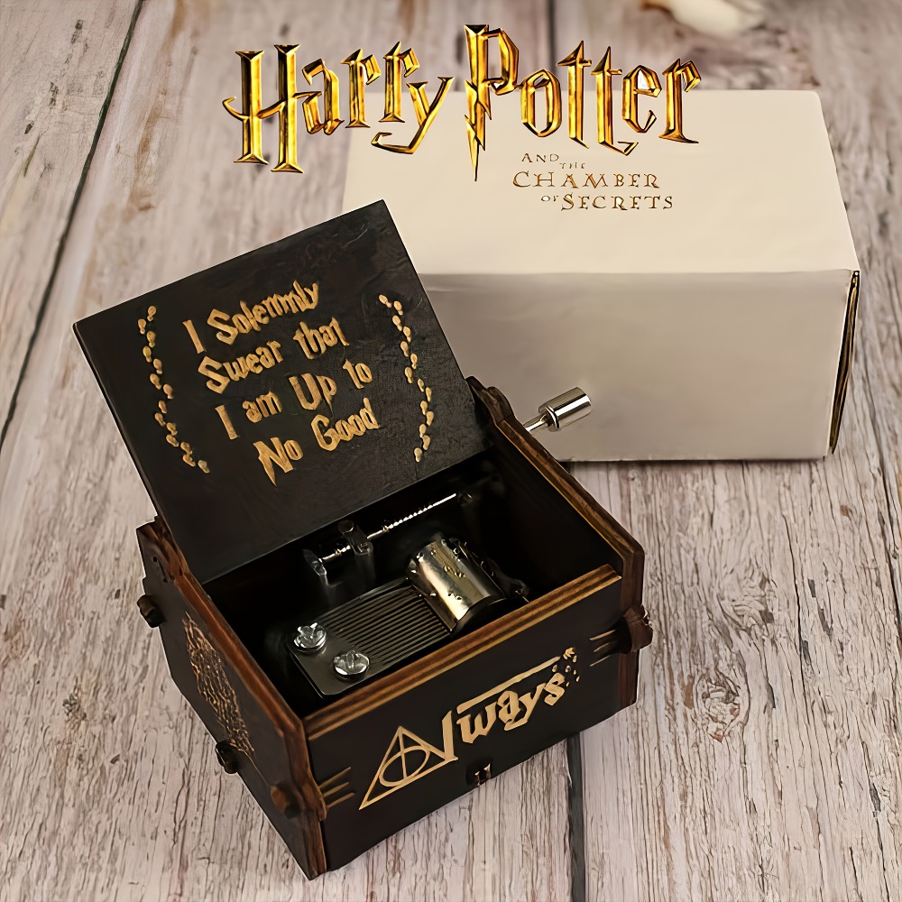 TEMU Harry Potter Hand-cranked Music Box, Retro Wooden Carved Design, Owl Theme, Hot-stamped Details With Full Texture. Plays Classic Theme Music