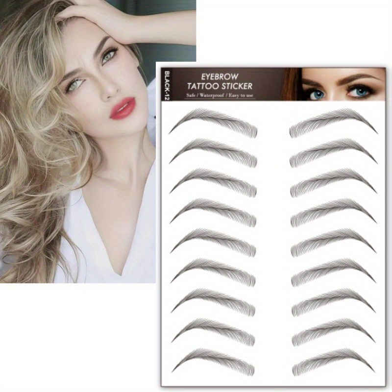 Image of 6 Sheets Of 6d Black Eyebrow Stickers, Natural Waterproof And Long-lasting, With Distinct , Wild Eyebrows, Fake Eyebrows, Disposable Tattoo Stickers