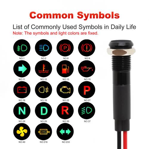1 stück enthält: 0,8 cm metall symbol anzeigeleuchten set, , scheinwerfer, warnleuchten, blinker, lüfter und warnblinklichter