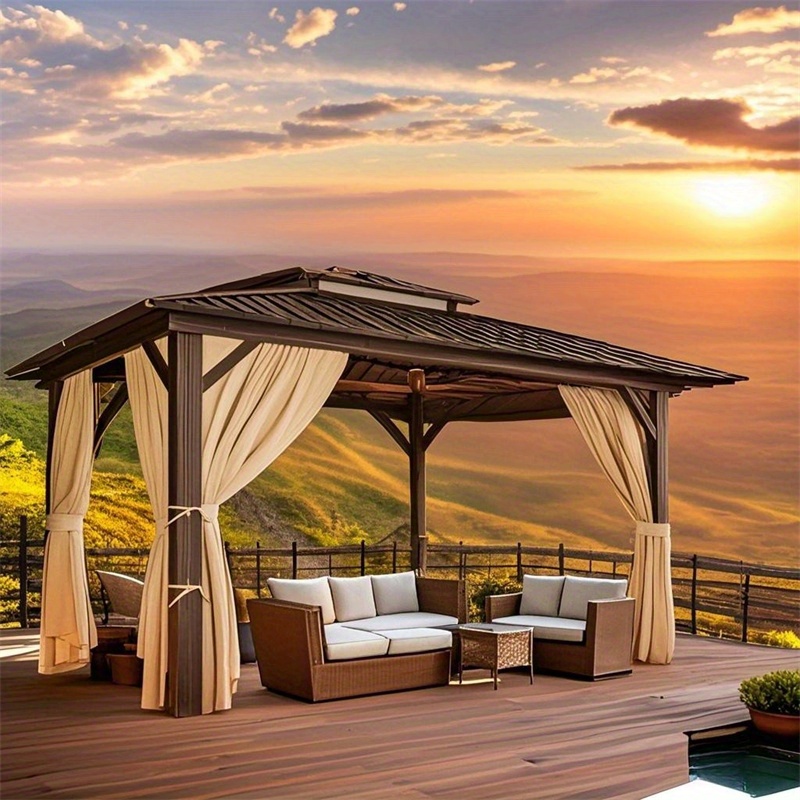 10x15ft heavy duty hard roofed   outdoor   for patios and backyards heavy duty   with aluminum frames   with galvanized steel double roofs flame retardant curtains and mesh thicken frames sturdy and durable Product details 1