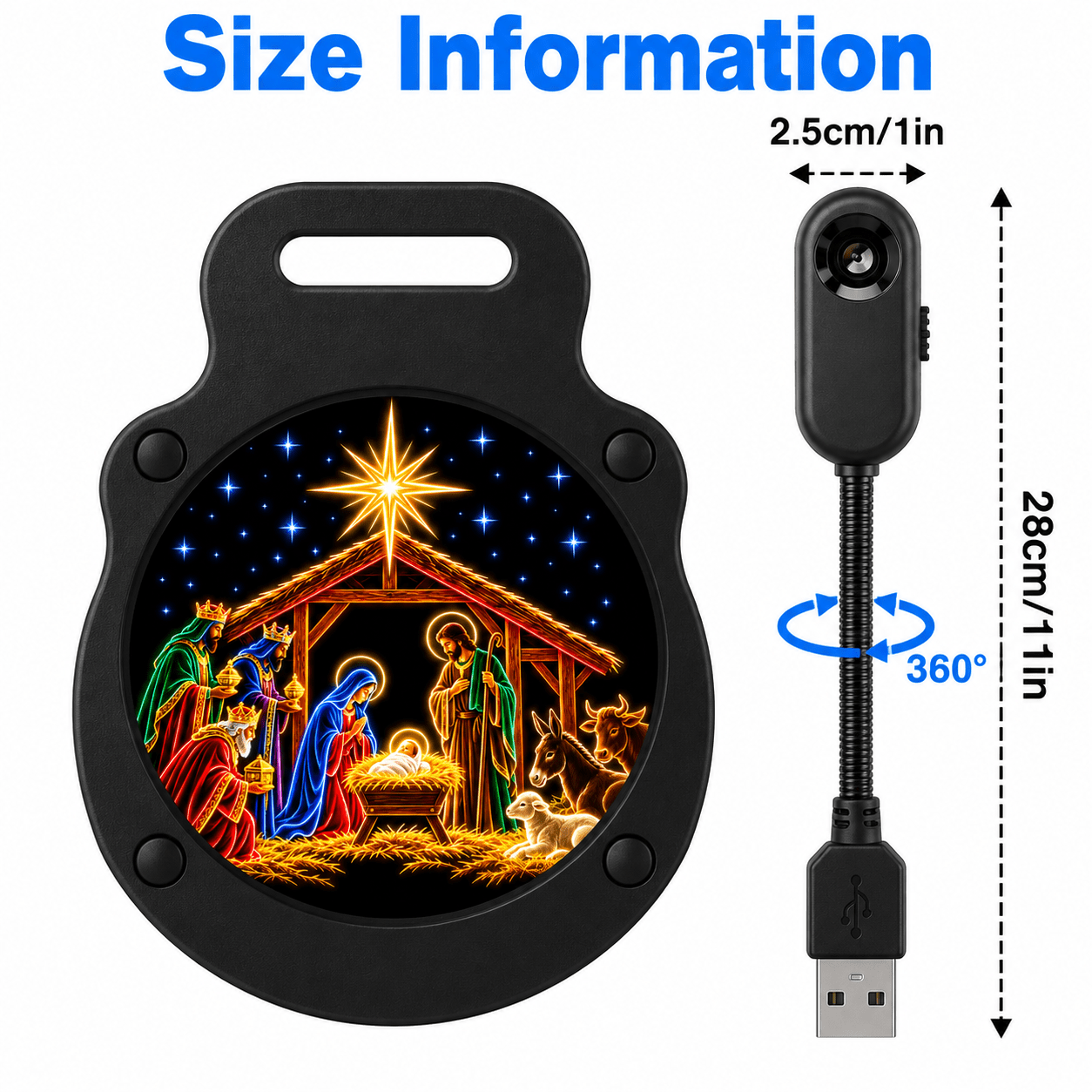 TEMU 1pc, Usb Plug And Play Projector Lamp (10.83in X 0.98in), Colorful Stable Nativity, For Faith Home Decor, Nativity Wall Art, Festive Projection