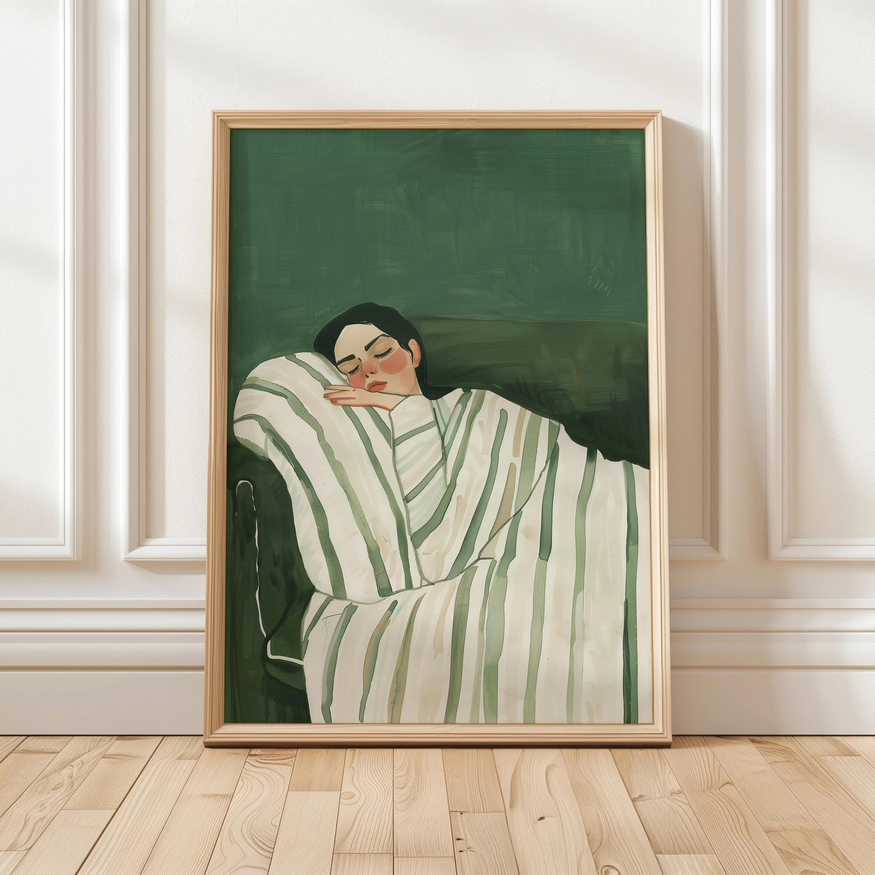 

Emerald Green Abstract Woman Canvas Art Print - Trendy Stripe Wall Decor For Living Room, Bedroom, Apartment - Frameless, Ideal Christmas & New Year Gift, Room Decor