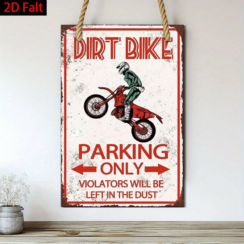 TEMU Affiche plate 2D, 1 pièce, pilote de motocross vintage - Décoration de course de moto tout-terrain avec panneau d'avertissement "Stationnement "