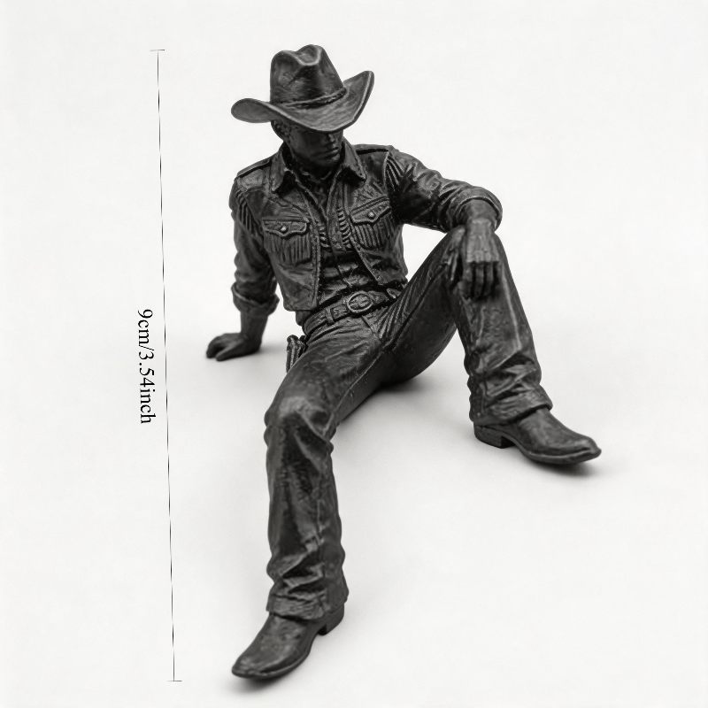TEMU 1pc Western Cowboy Figure Statue - Plastic Sitting Cowboy Sculpture Suitable For / Western-themed Decor, Bedside Desk Shelf Display, Rustic Gift