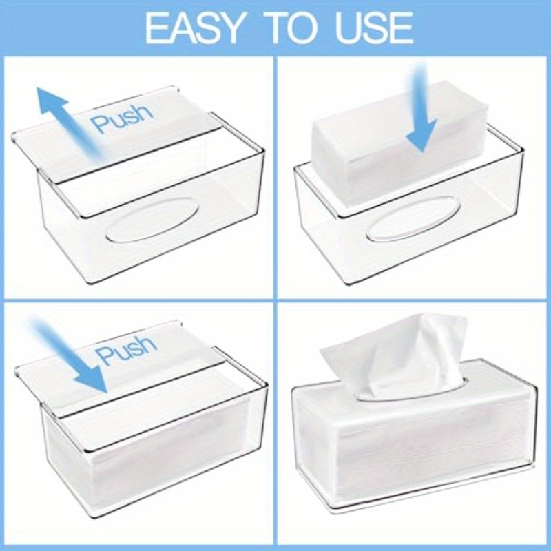 2 pack clear tissue dispenser box lar facial acrylic tissue box cover holder napkin organizer for bathroom kitchen and office room rec 10l x 5 3 w x 4 3 h Product details 3